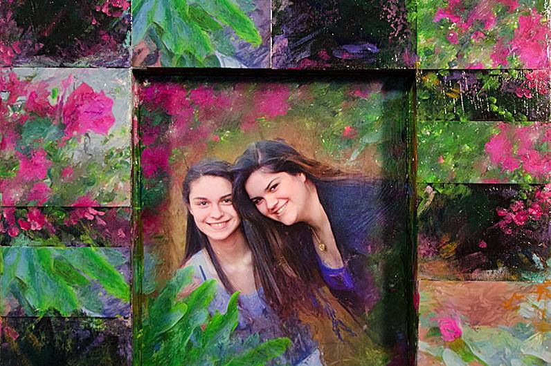 Sisters 16X18 mixed media portrait