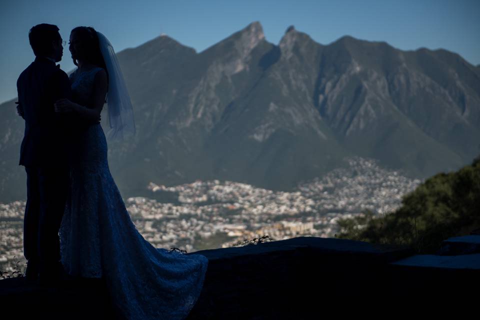 Silhouette by the mountains