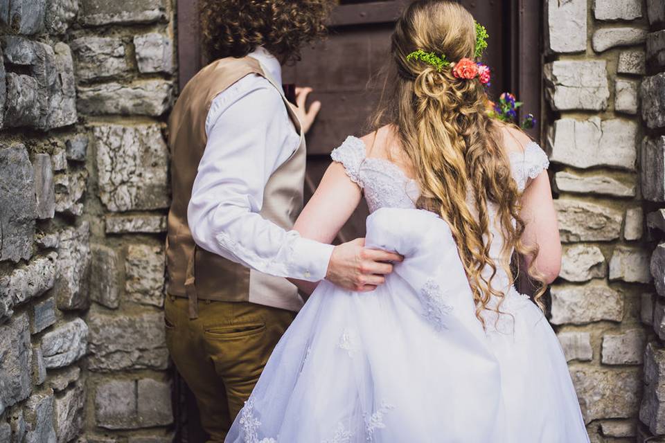 Newlyweds by the door