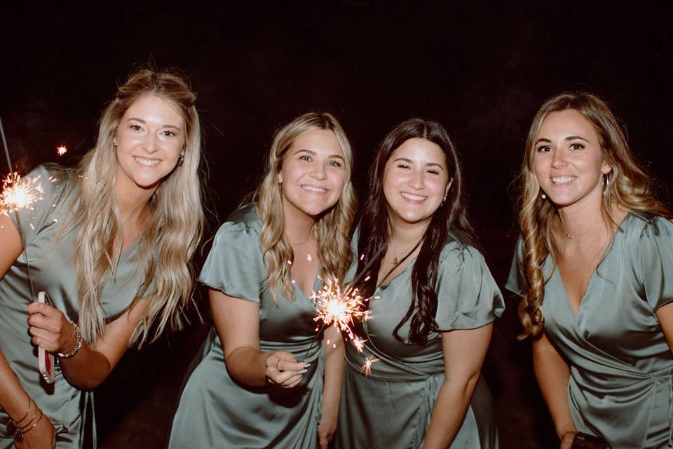 Bridesmaids with sparklers