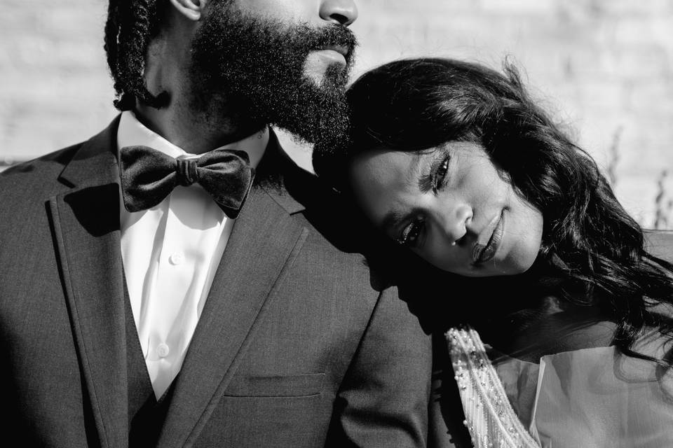 Monochrome of newlyweds