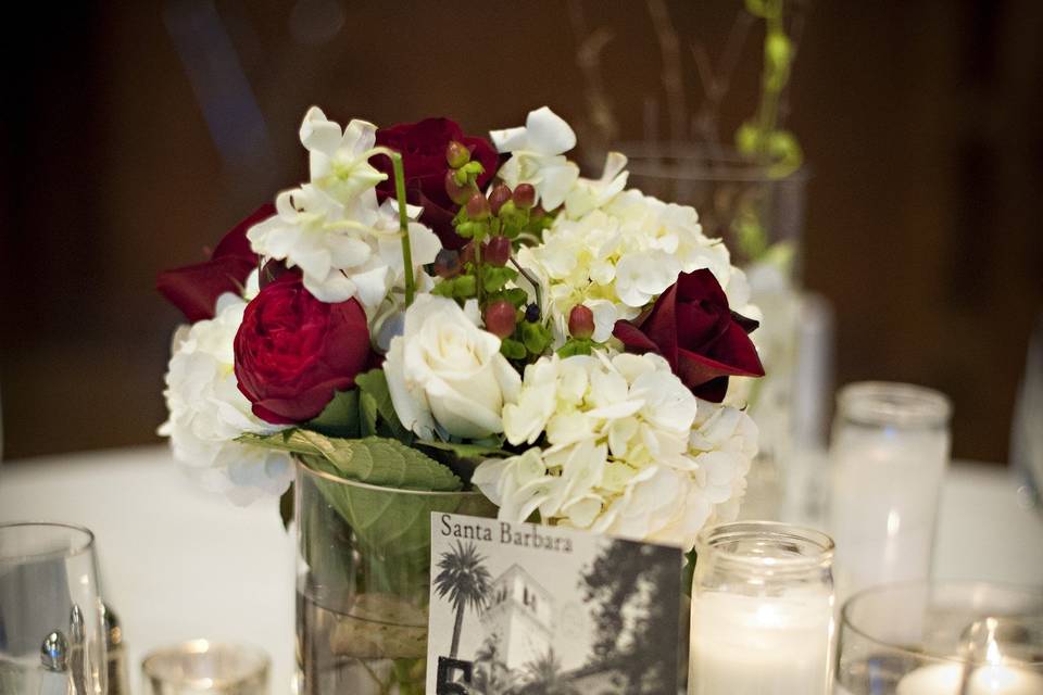 White and red floral arrangements