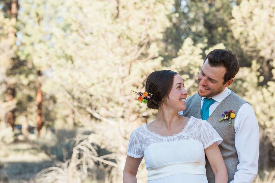 Couple pose outside