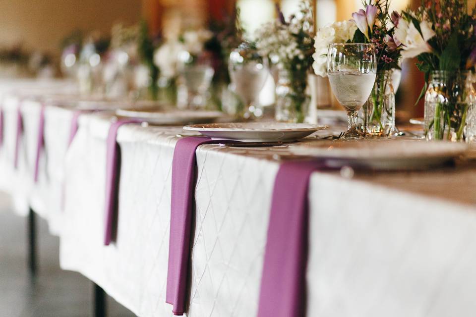 Table setup with purple accents