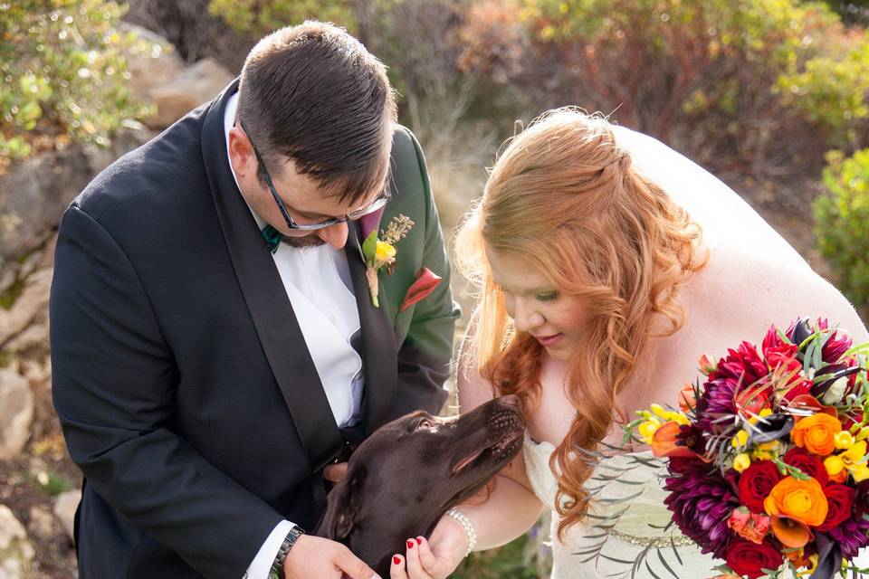 Newlyweds with a dog