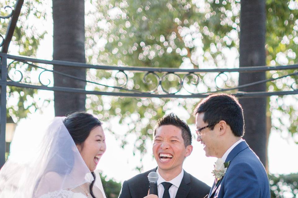 Bride & groom laughing