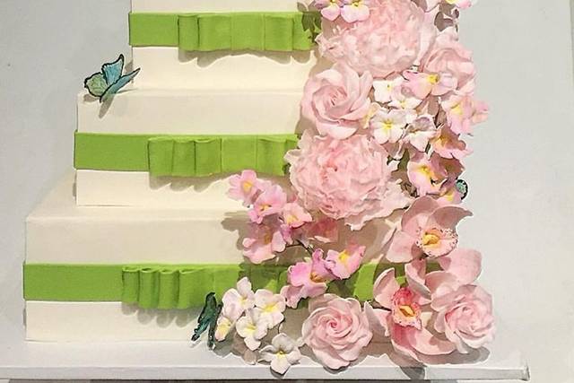 Spring themed sugar flower cascade with edible butterflies!!