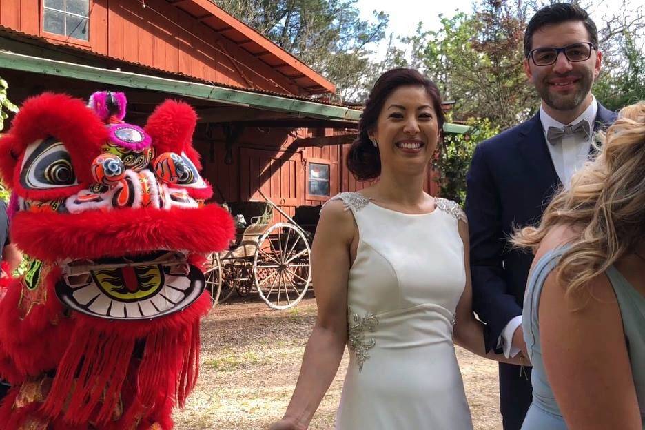 The couple with the lion