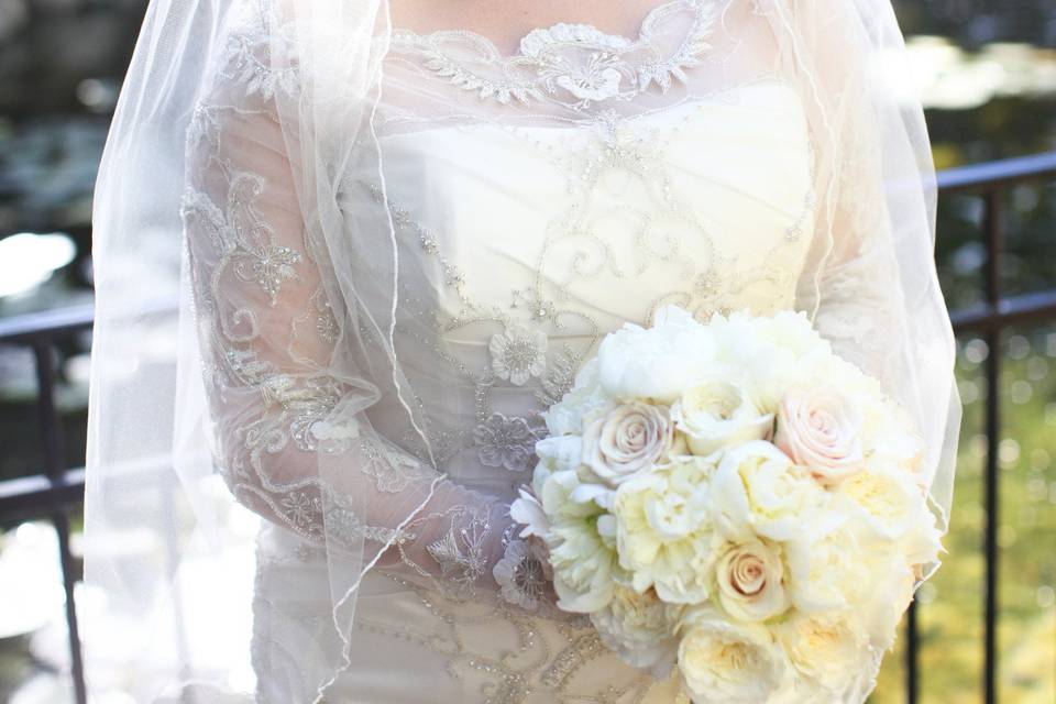 The bride holding her bouquet