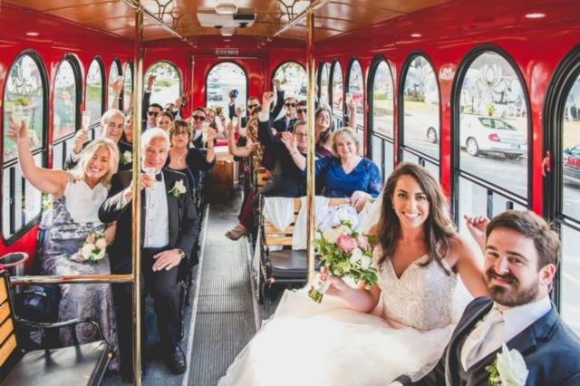 Wedding party in the trolley