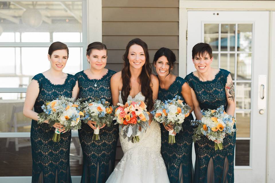 Bride with bridesmaids