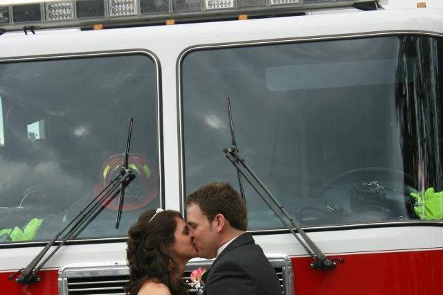 Kissing by the firetruck