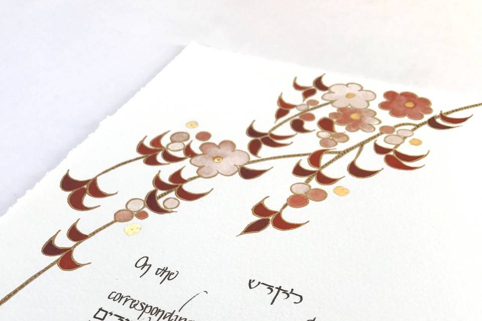 falling blossoms ketubah detail