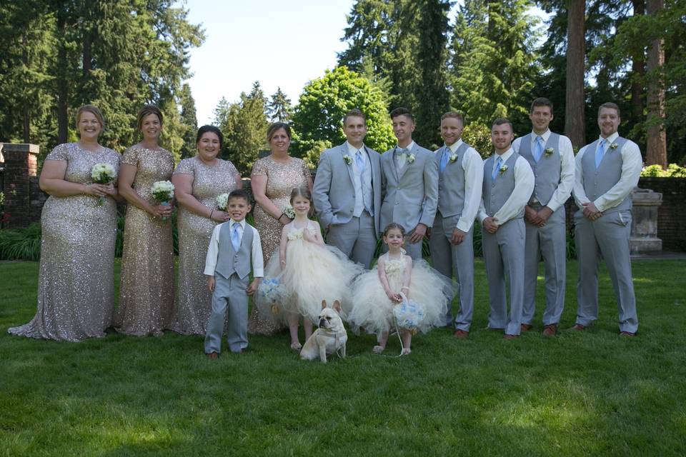 Newlyweds and their wedding party