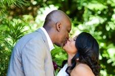 Newlyweds kissing