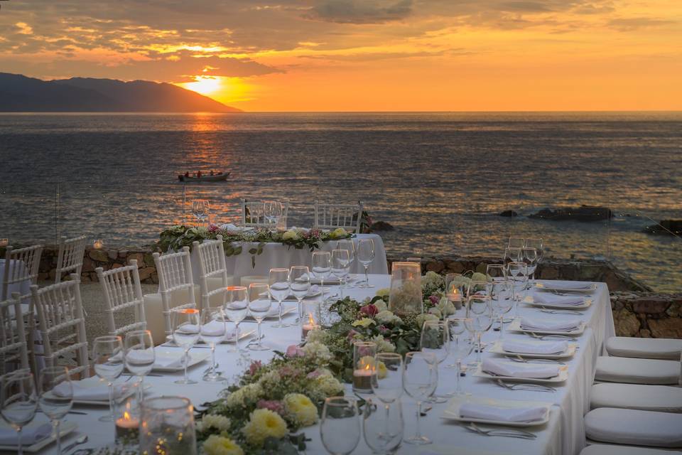 Banquet with sunset background