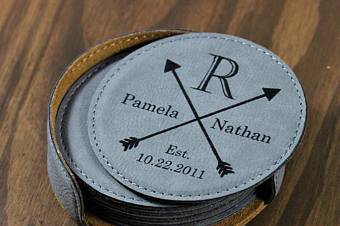 Custom Leather Style Coasters, a Perfect Gift or Wedding Favor!