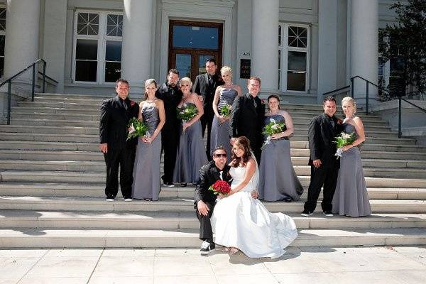 Couple with their bridal attendants