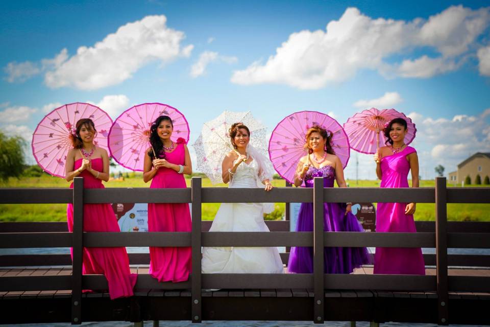 Bride with her bridesmaids