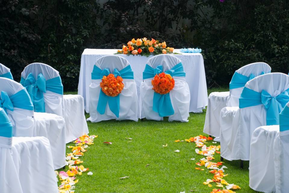 Blue and orange wedding