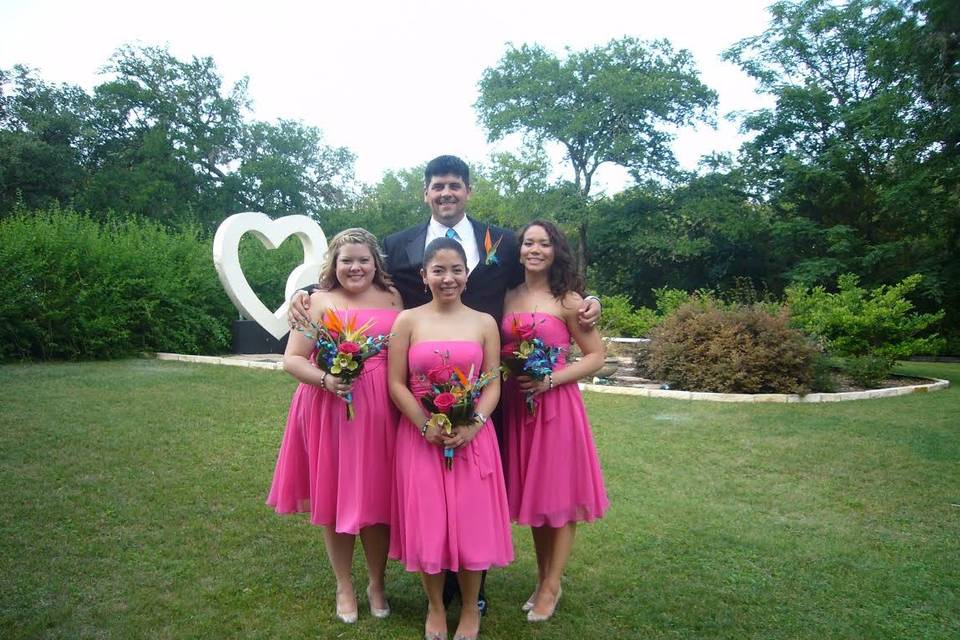 The groom with his bridesmaids