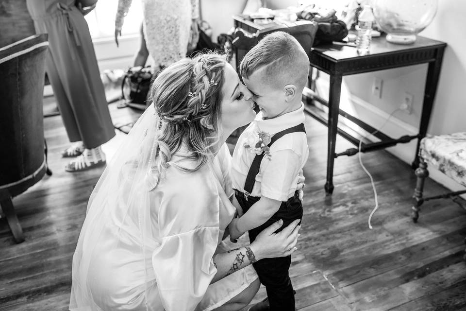 Bride and son moment