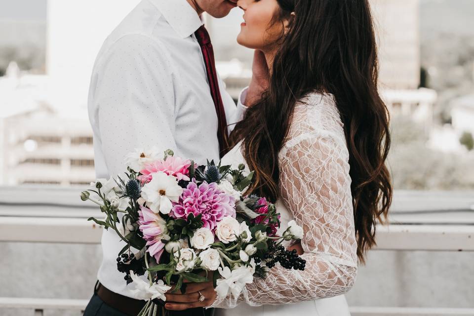 Bride and groom in the city