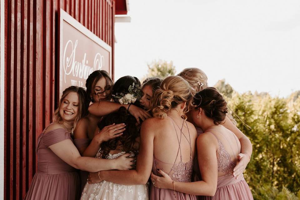 Happy bride and bridesmaids