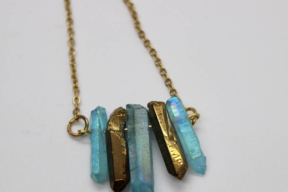 Gold and Blue Quartz Necklace