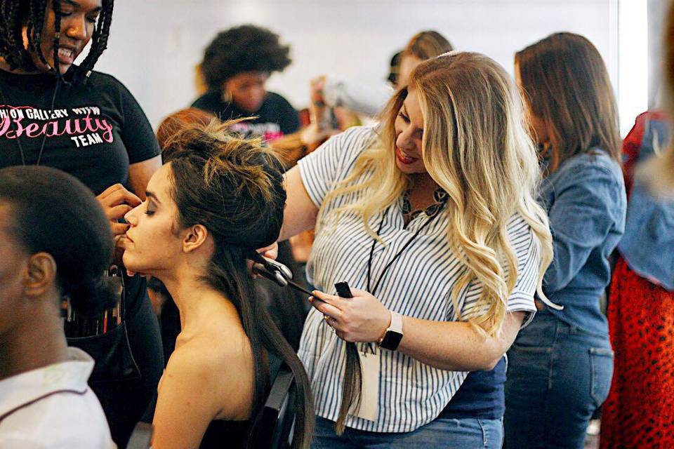 Kristen working Backstage NYFW