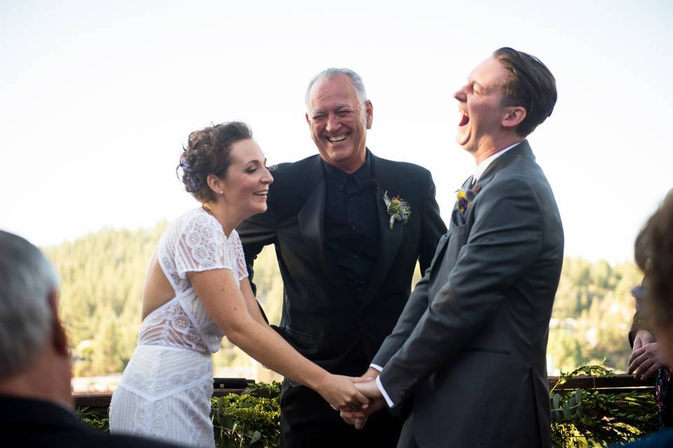Happy couple laugh