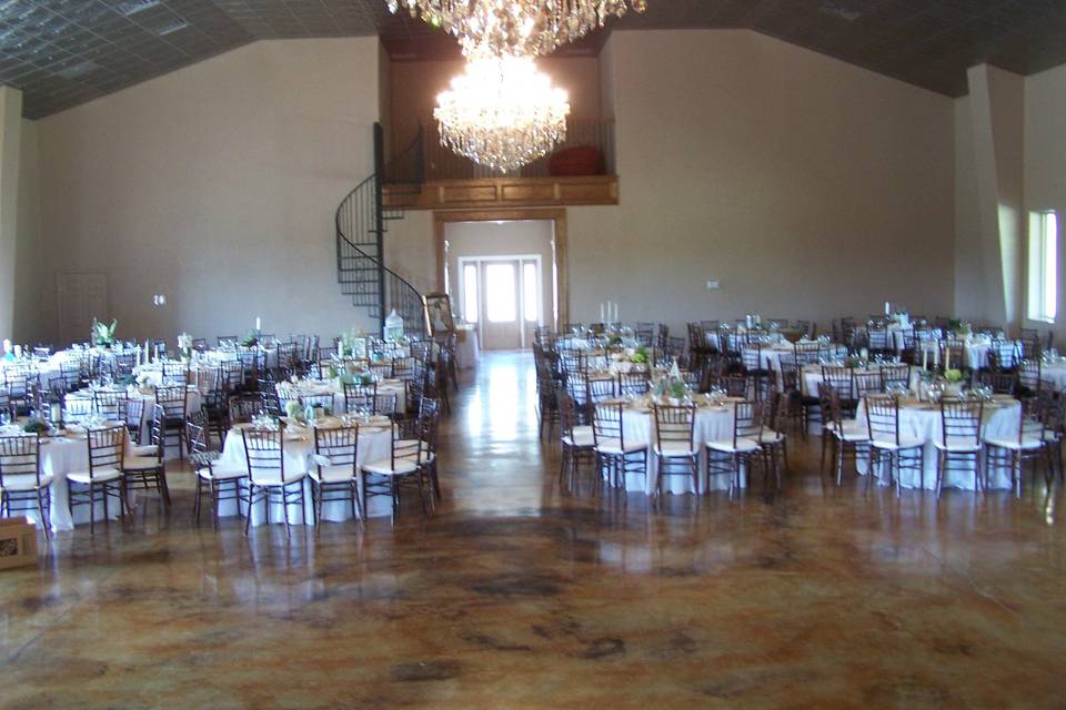 Grand Ball Room with 24' ceiling and two 6' chandeliers.