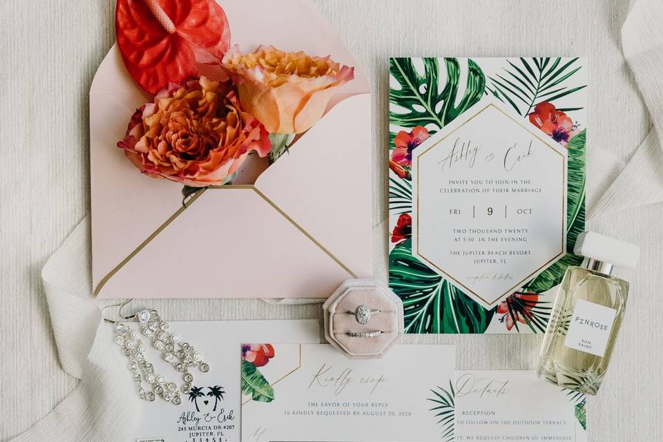 Tropical theme wedding details