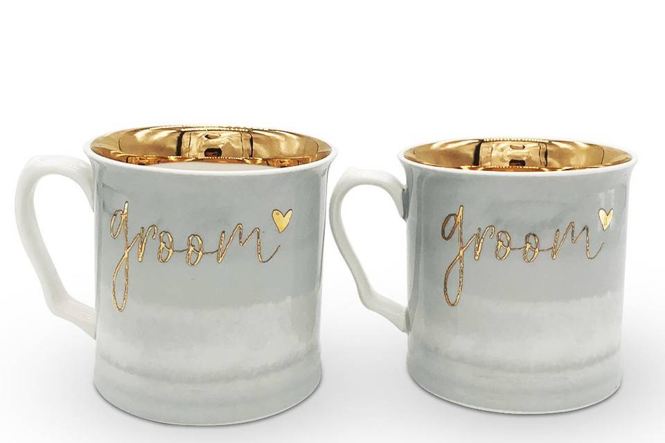 Gold Edge Wedding Mug Set