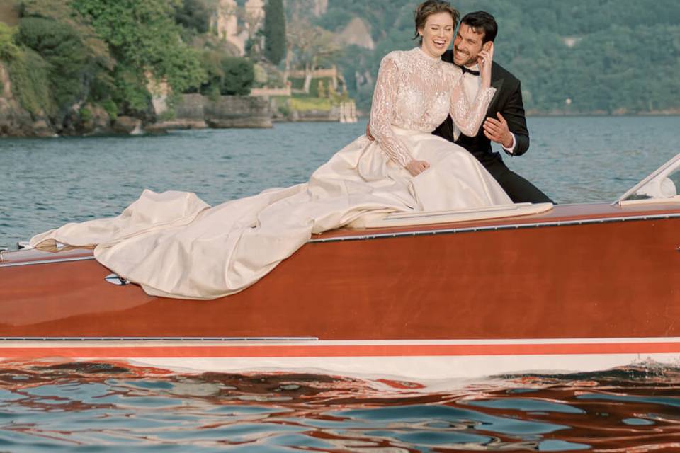Bride and groom in Como, Italy