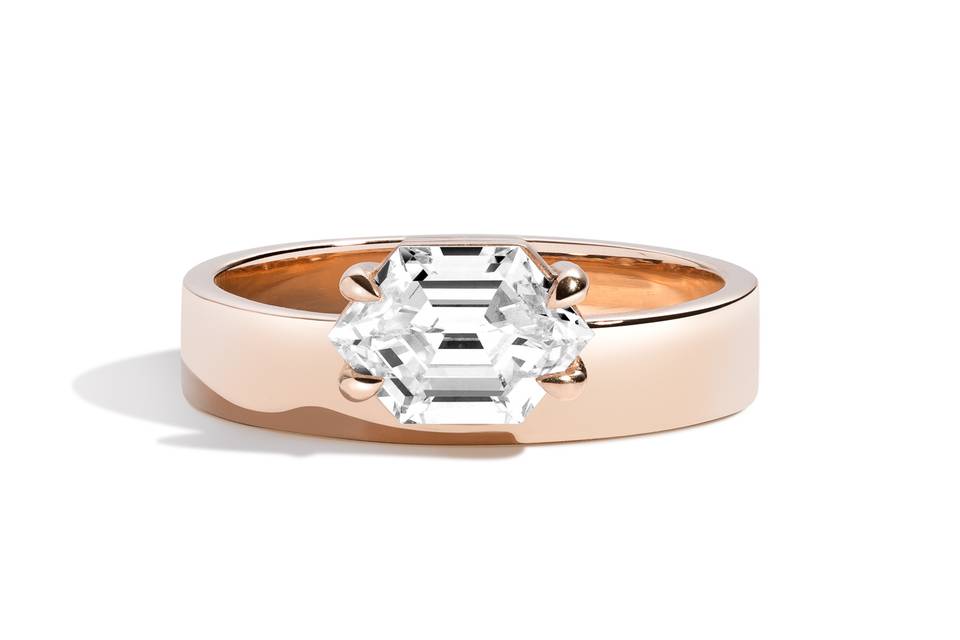 Long Hexagon Offset Ring