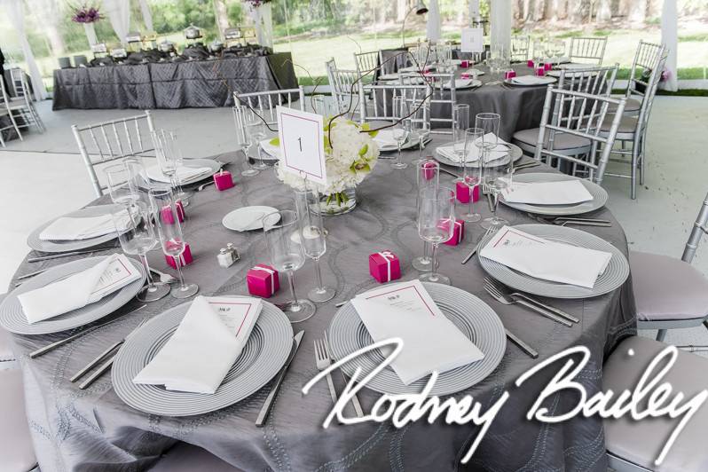 Beautiful table arrangements for guests to enjoy delectable dishes served by our professional wait staff.