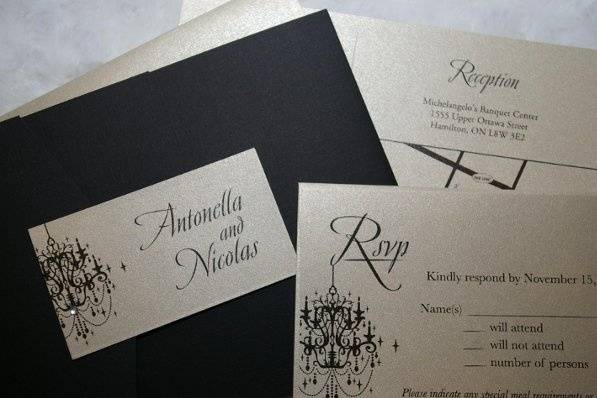 Chandelier Pocketfold Invitation with Rhinestone Embellishment