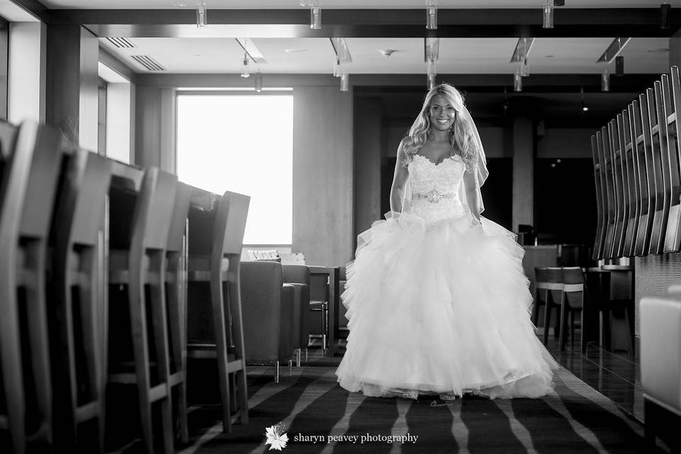 Bride on her wedding gown