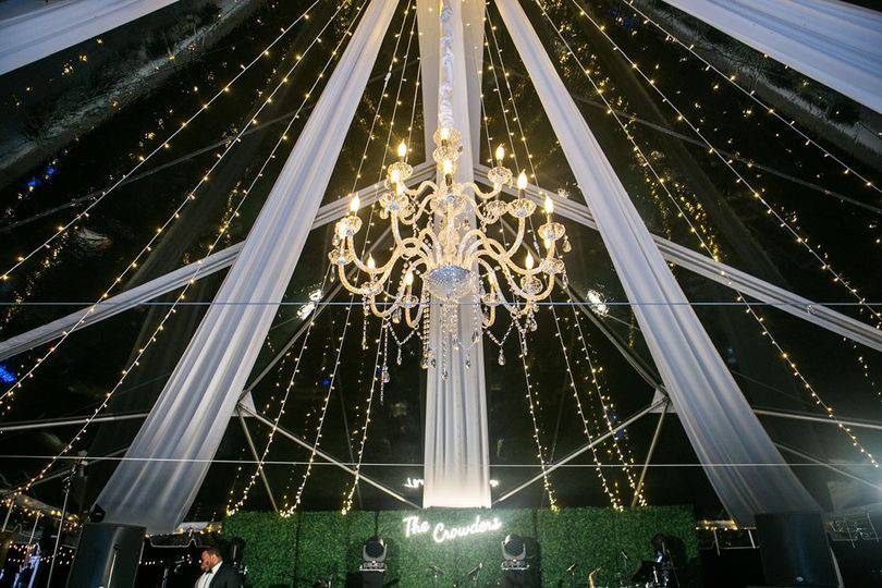 Chandelier in transparent tent