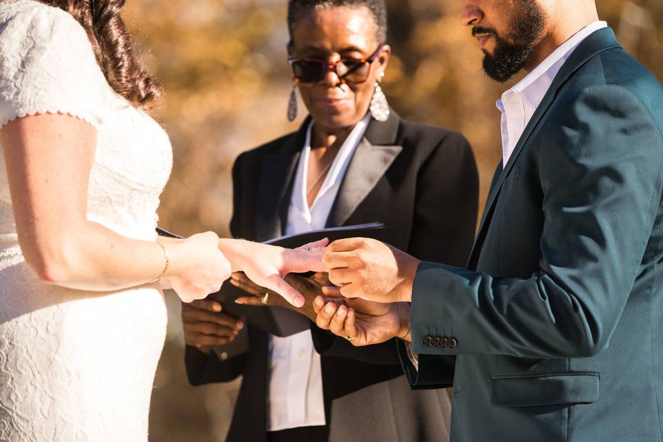 Placing ring on bride's finger