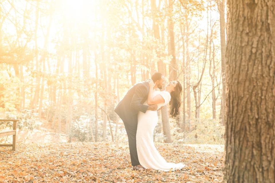 Bride and Groom with sunflare