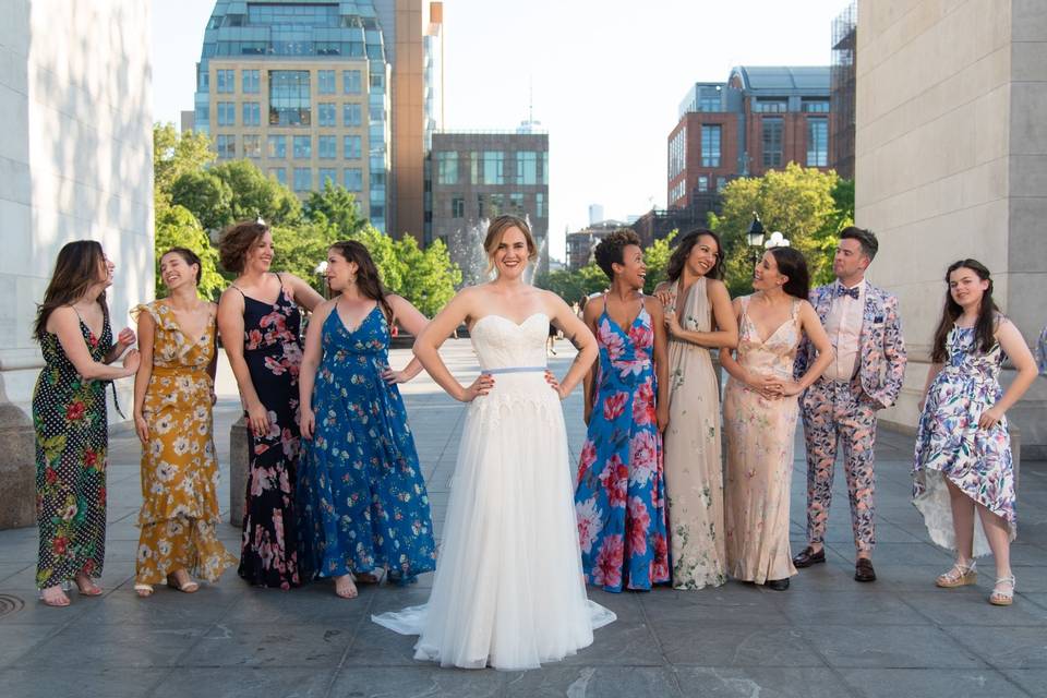 Bridal party in the city
