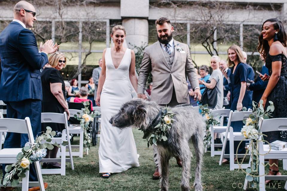 The newlyweds and a dog