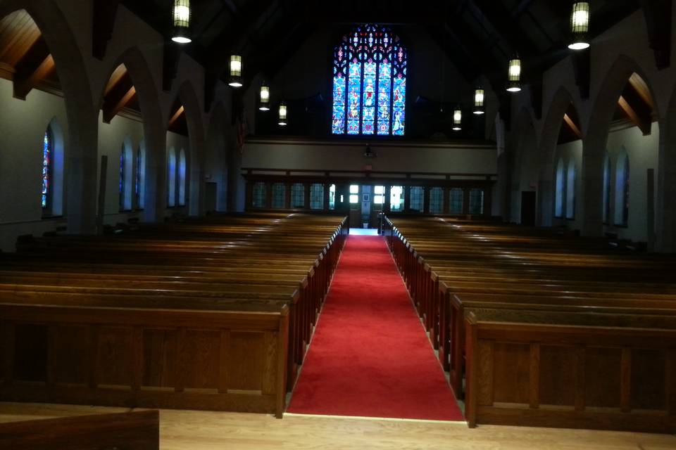 The pews in the Sanctuary