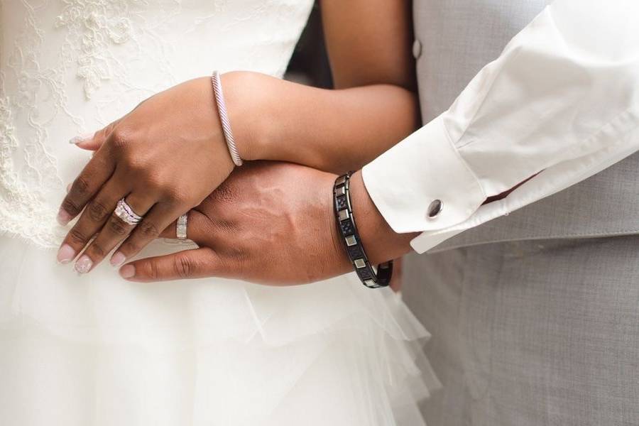 Wedding ring closeup on hands