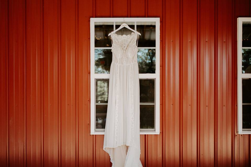 Bride's dress and lovely barn!