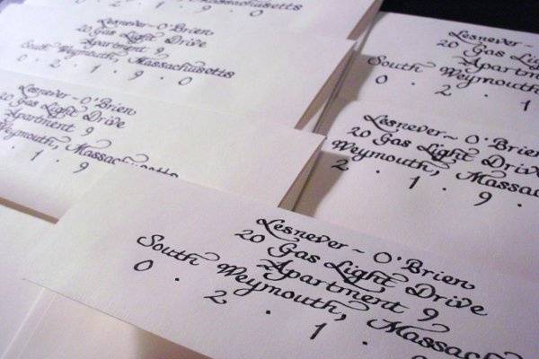 Calligraphy for return address on outer envelope