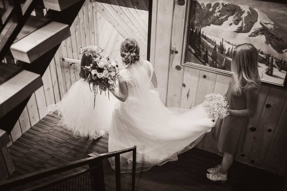 Bride and the flower girl