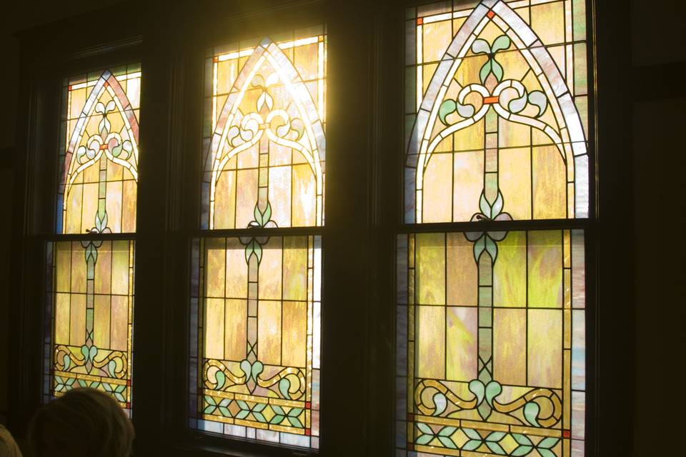 Golden glow from stained glass